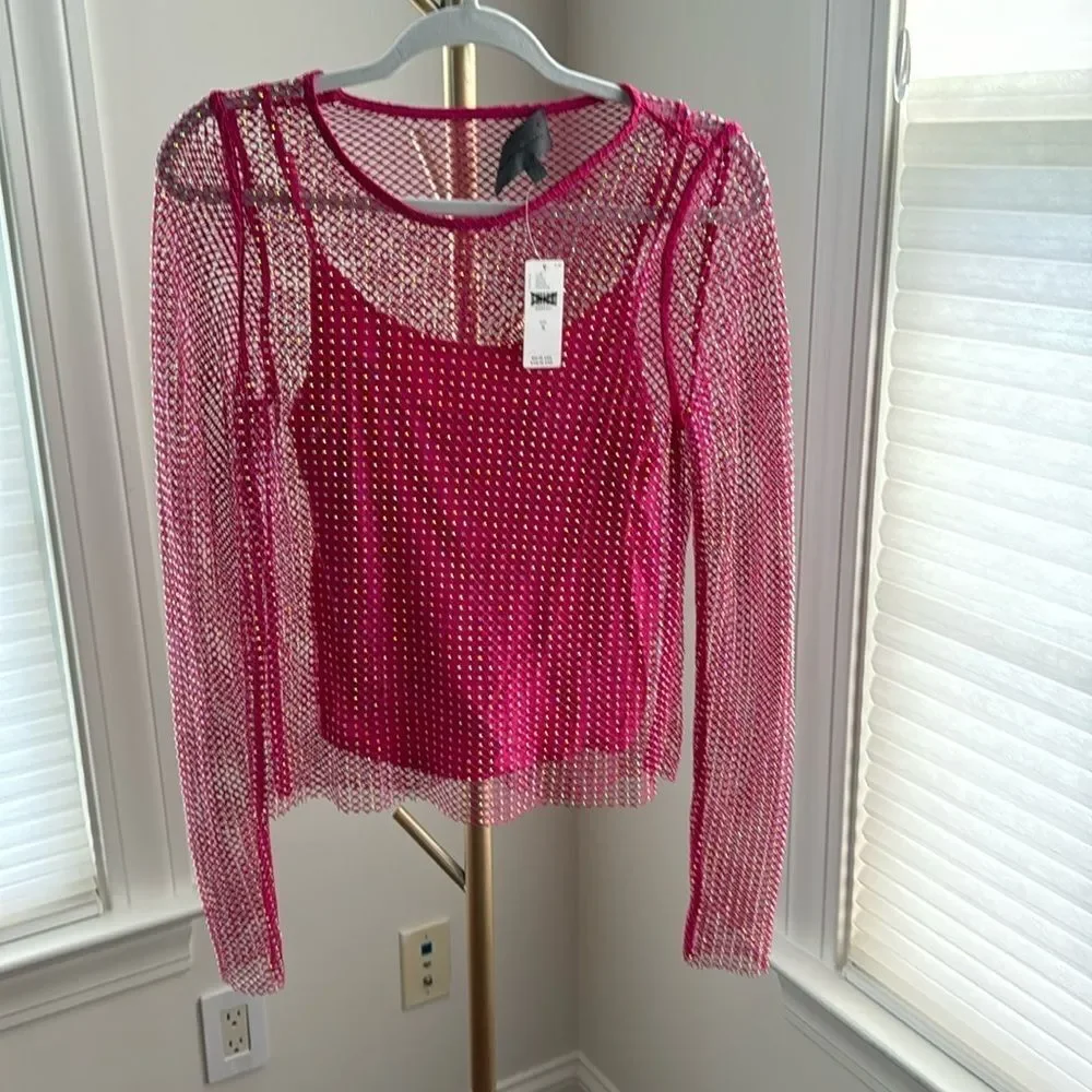 Sunday in Brooklyn Mesh Shine Top Hot Pink